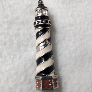 VTG Plainville Stock Co Black White Striped Lighthouse Pendant Jewelry Charm